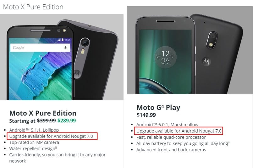 Motorola lists Android 7.0 Nougat update for Moto X Pure, Moto Z Play and Moto G4 Play