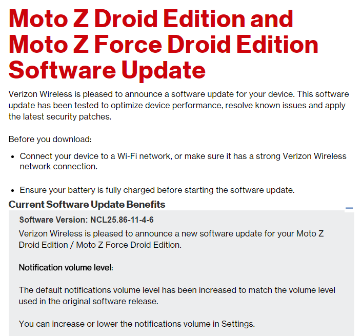 Verizon Moto Z Droid and Z Force Droid OTA update rolling out, build NCL25.86-11-4-6