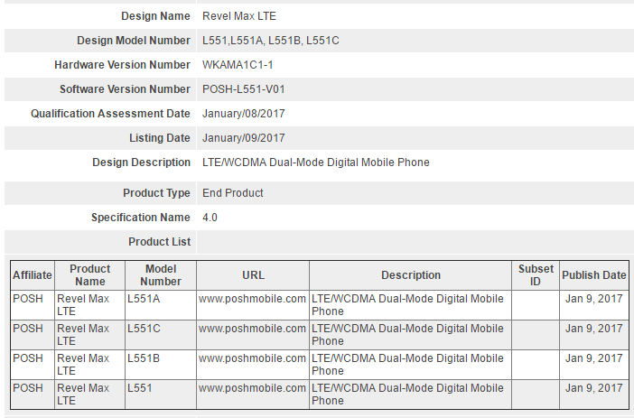 Posh Mobile to release Revel Max LTE soon in four variants [L551,L551A, L551B, L551C]