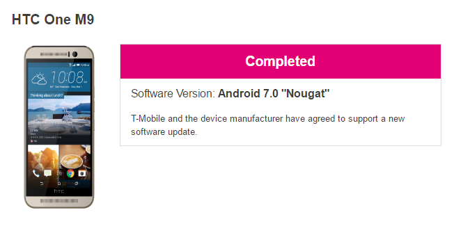 T-Mobile HTC One M9 Nougat update is ready for rollout