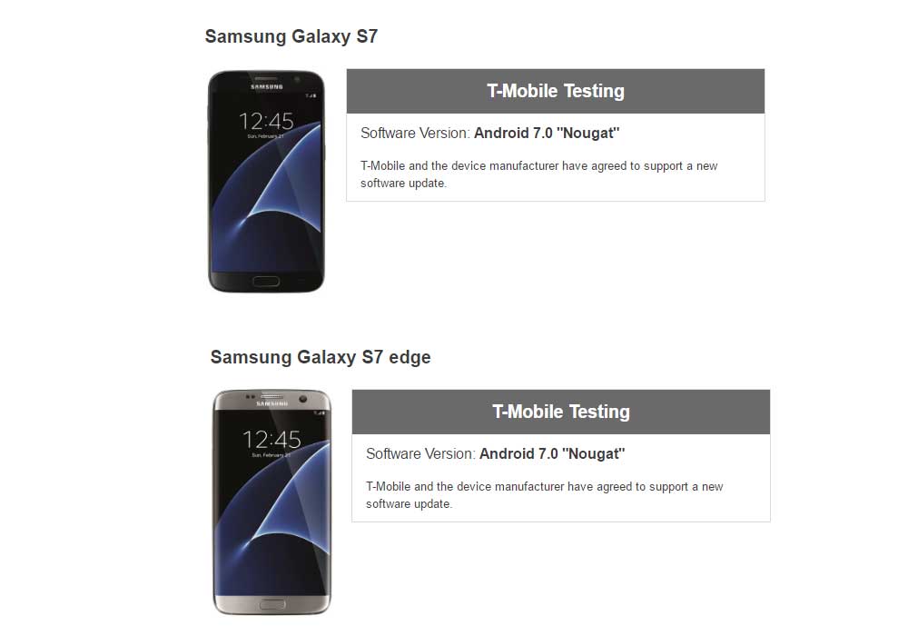 T-Mobile Galaxy S7 and S7 Edge Nougat update goes under testing