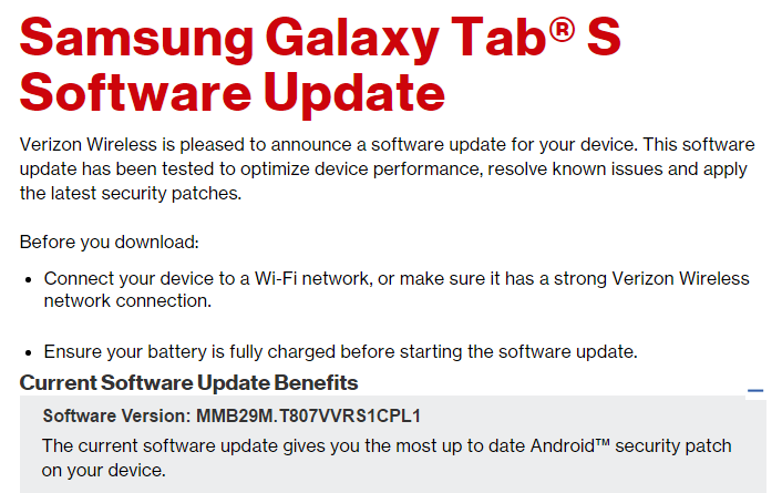 Verizon Galaxy Tab S and Tab S2 get December security update, builds T807VVRS1CPL1 and T817VVRS2BPL1