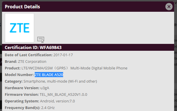 ZTE Blade A520 to release soon, support page is live and certified at Bluetooth SIG