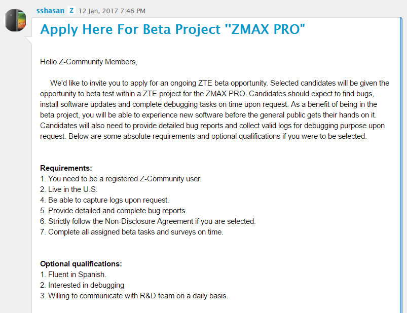 ZTE Launches Beta Testing Program for ZTE ZMAX Pro