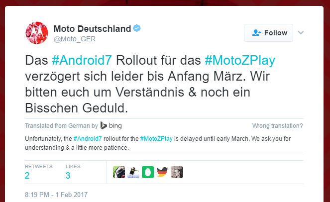 Moto Z Play Android 7.0 Nougat update delayed till March, Moto G in February