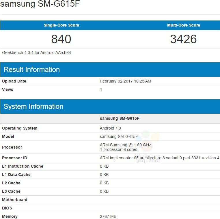 2017 Galaxy On7 Pro specs leaked via GeekBench?