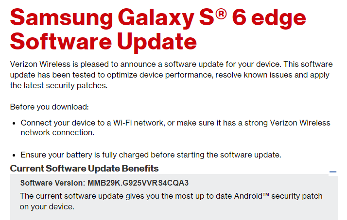 Verizon Galaxy S6 Edge update rolling out with January security patch, build G925VVRS4CQA3