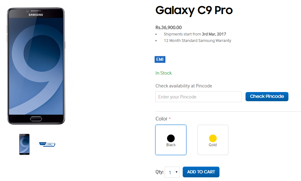 Galaxy C9 Pro back in stock in India, shipping to start from March 3