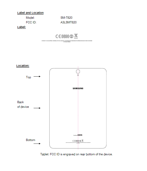 Galaxy Tab S3 SM-T820 visits FCC