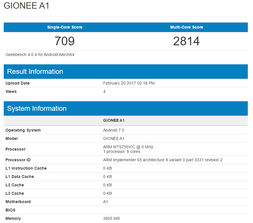 Gionee A1 leaks with Helio P10 octa-core processor, Android 7.0 and 4GB RAM