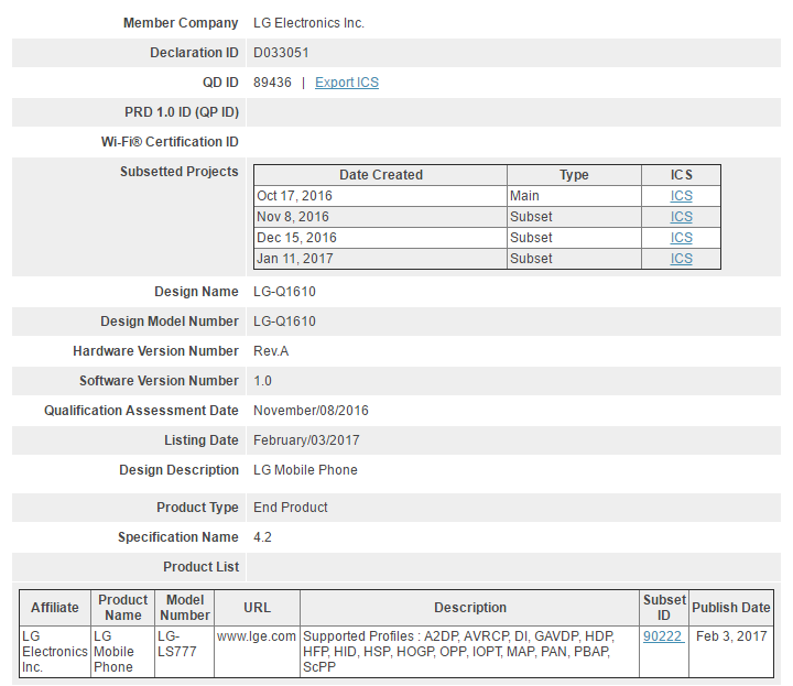 Sprint LG Stylo 3 (LS777) certified by Bluetooth SIG, might release at MWC