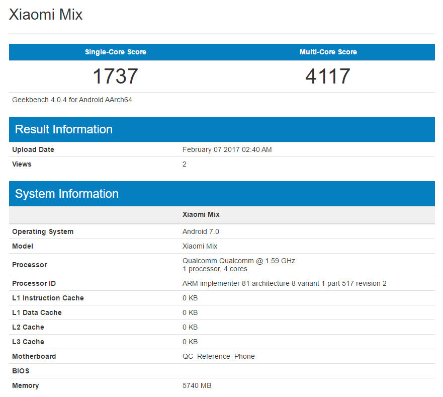 Xiaomi Mi Mix Nougat update under testing, spotted on GeekBench