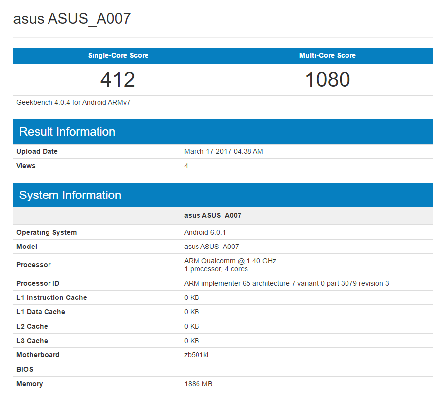 Asus Zenfone 3 Go specs revealed at Geekbench