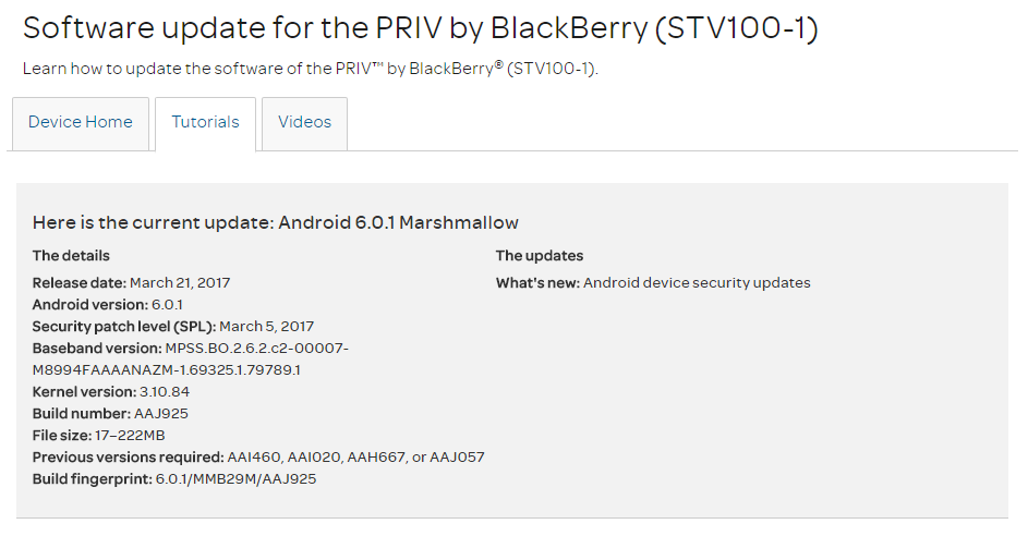 AT&T BlackBerry PRIV gets March security patch update with build AAJ925