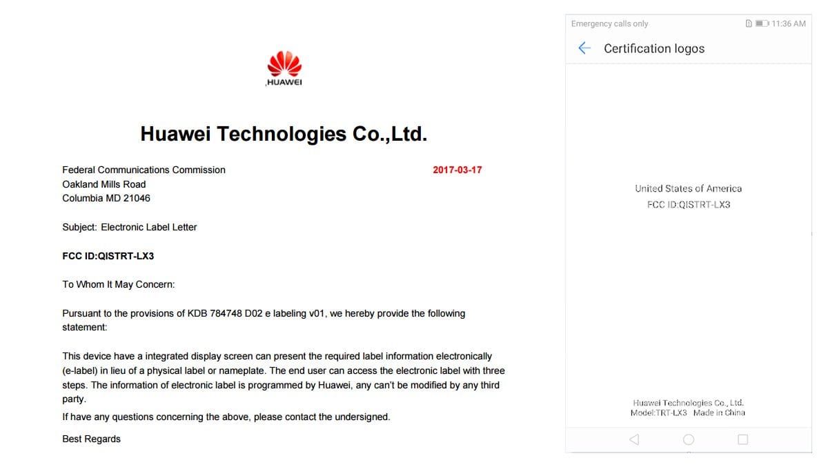 Huawei TRT-LX3 (Honor V9?) clears FCC with 3900mAh battery