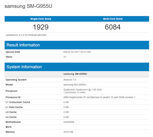 Galaxy S8 and S8 Plus spotted on GeekBench running Android 7.0