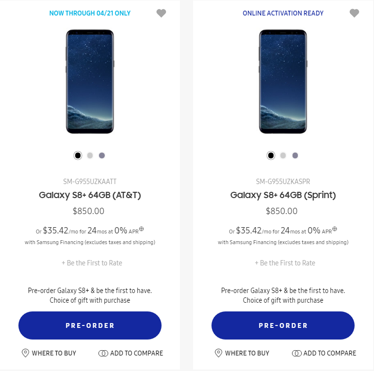 Galaxy S8 and S8+ unlocked US carrier variants now available for pre-order