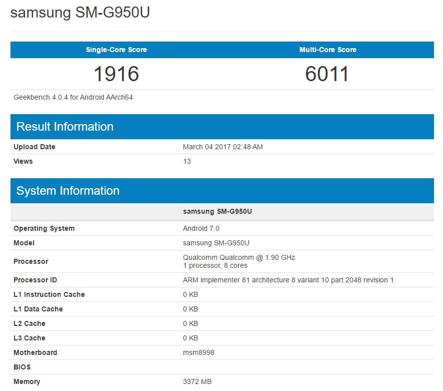 Galaxy S8 donning Snapdragon 835 processor scores amazing 6000+ points at Geekbench