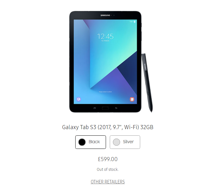 Galaxy Tab S3 goes out of stock in UK