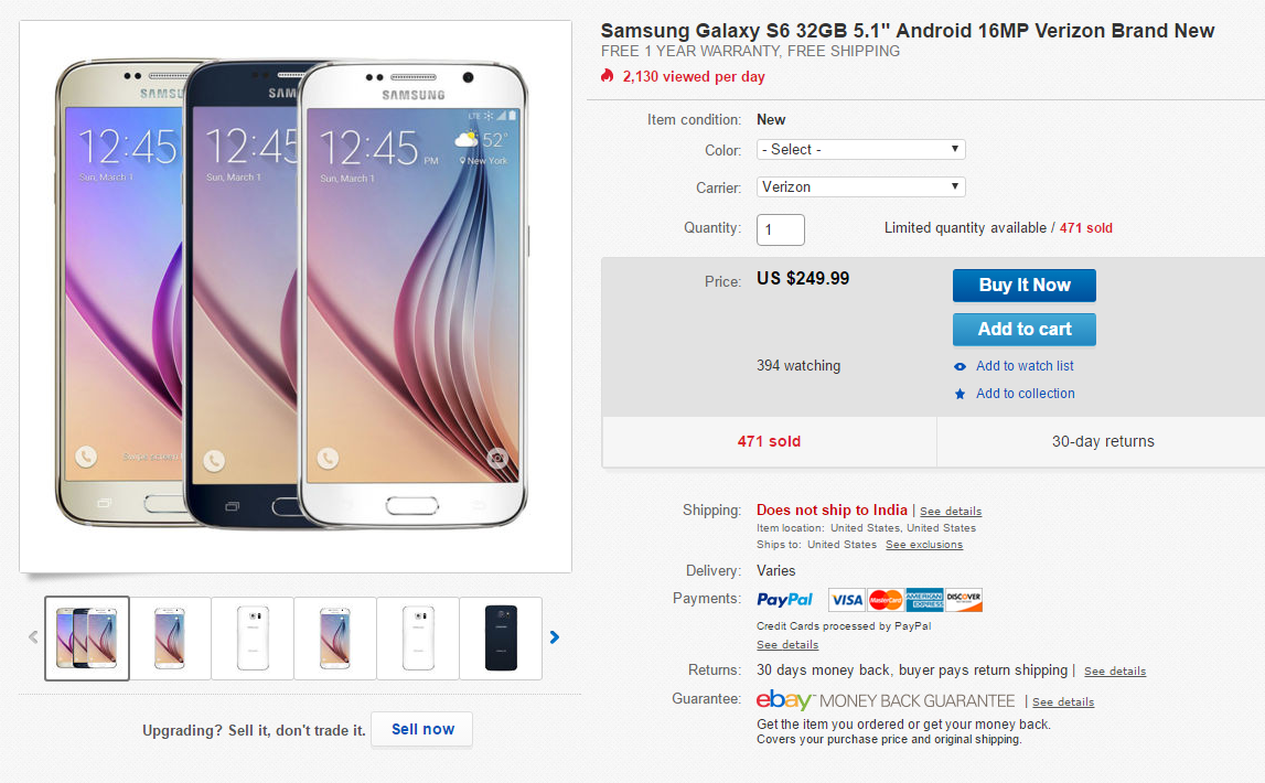 Deal: Verizon Galaxy S6 available for $250 at eBay