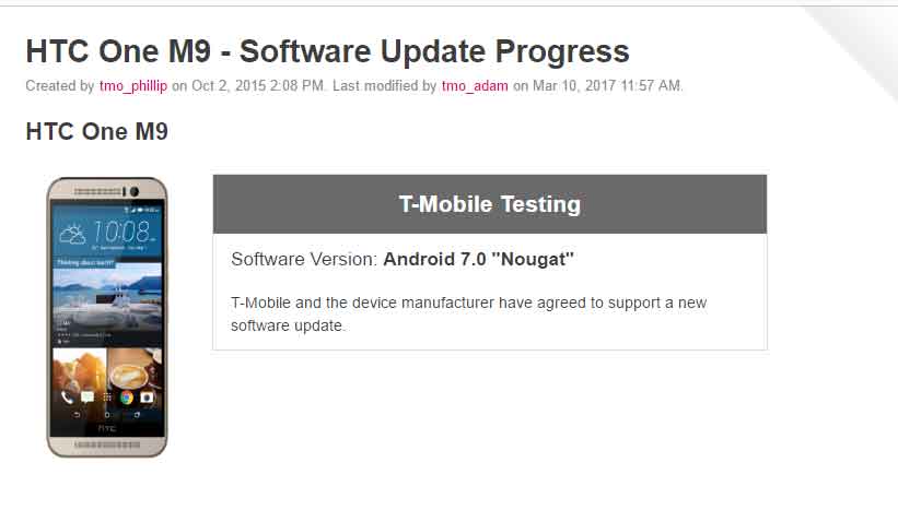 T-Mobile confirms HTC One M9 Nougat update is now under testing