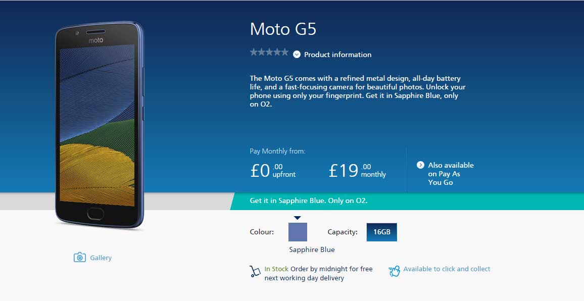 Moto G5 Sapphire Blue color released in the UK