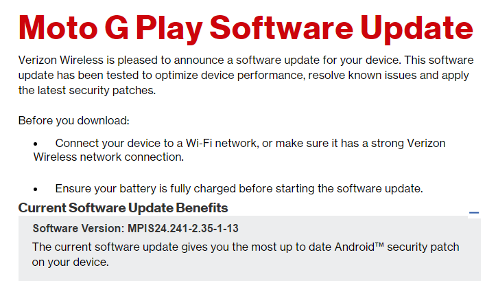 Verizon Moto G4 Play gets January security patch update