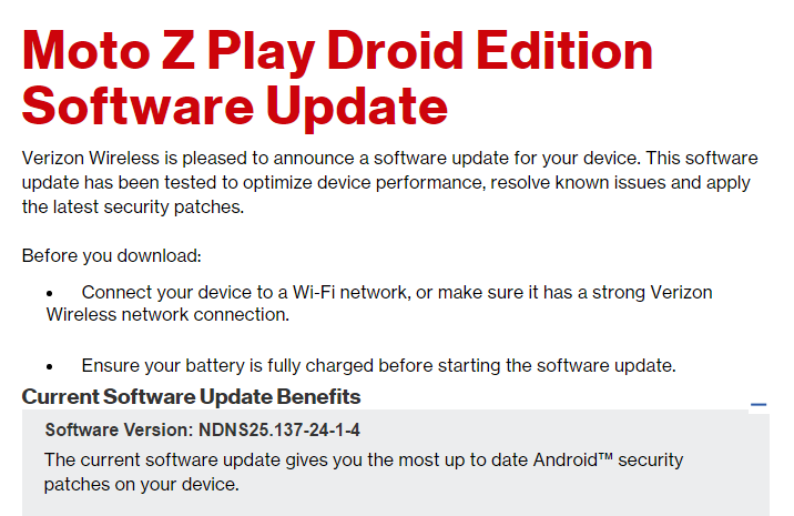 Verizon Moto Z Play Droid OTA update releases with March security patch