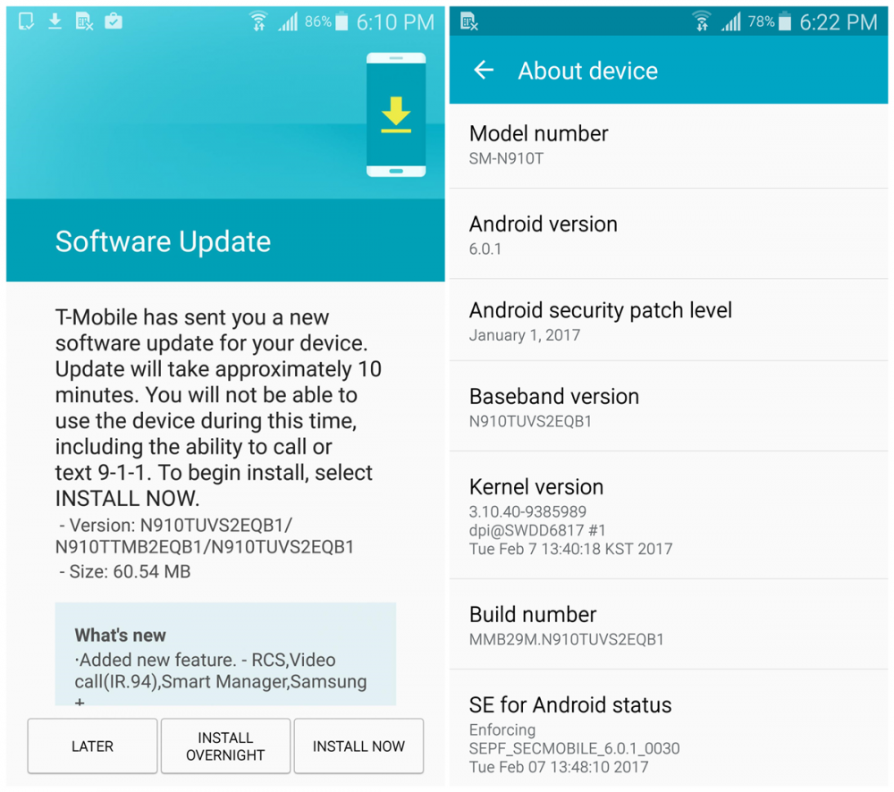 T-Mobile Note 4 update brings RCS messaging support and January security patch, build N910TUVS2EQB1