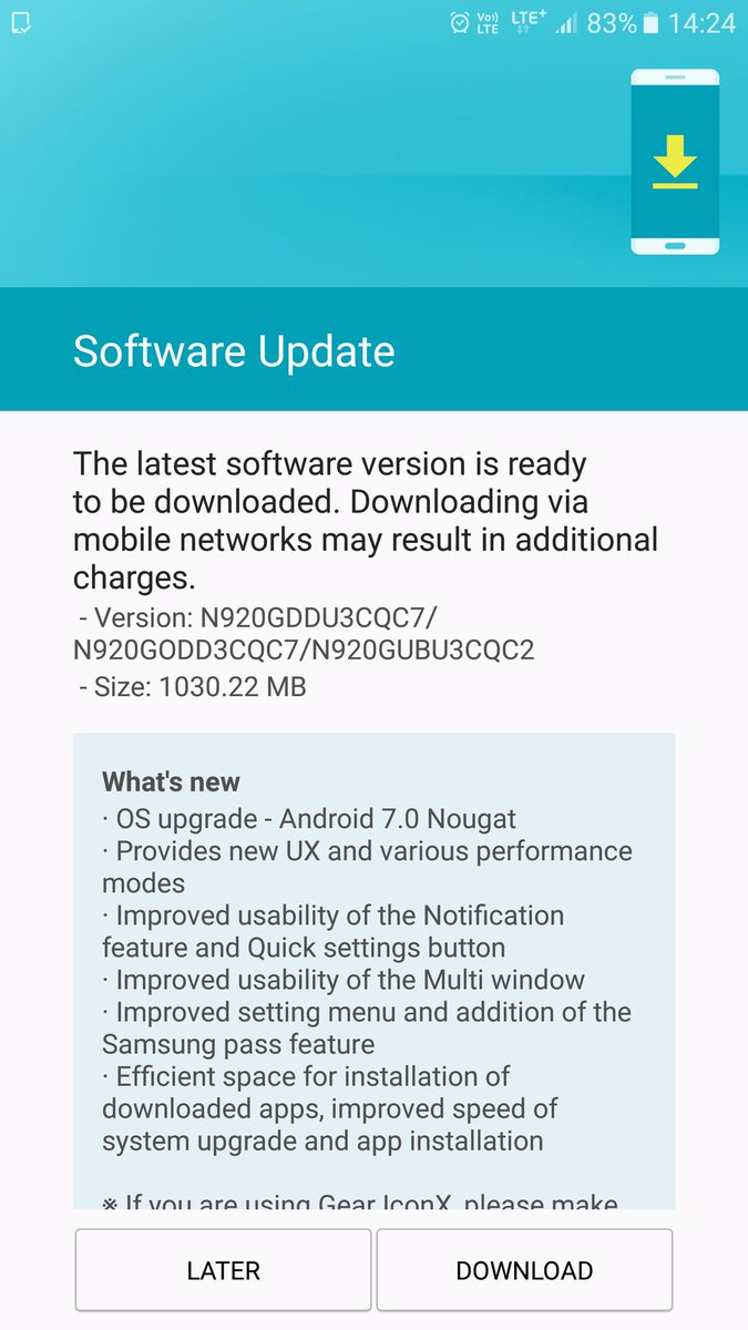 Samsung Galaxy Note 5 Nougat update rolling out in India, build N920GDDU3CQC7