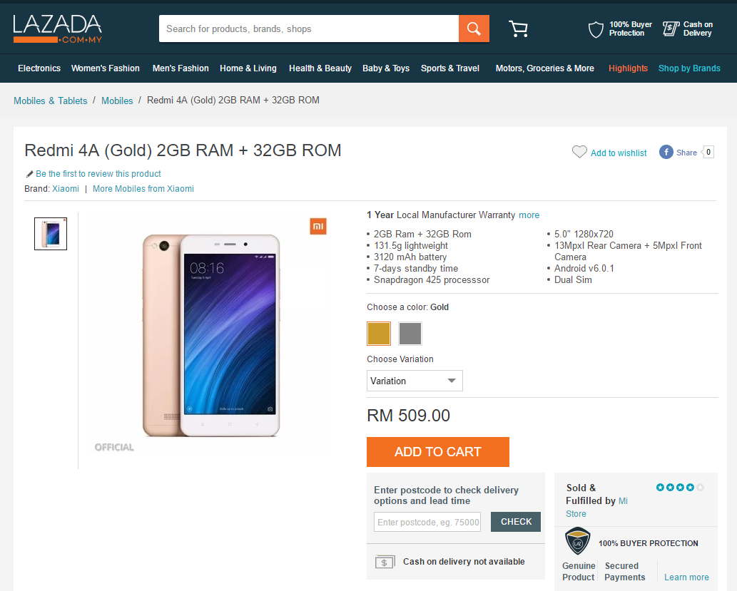 Xiaomi Redmi 4A 32GB releases in Malaysia, available for RM 509