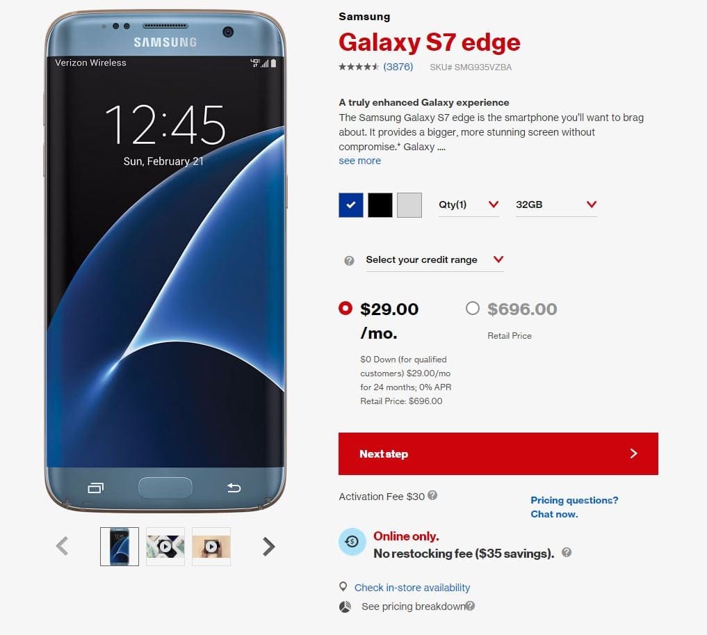 Verizon Galaxy S7 Edge price dropped by around $100 in preparation for the Galaxy S8