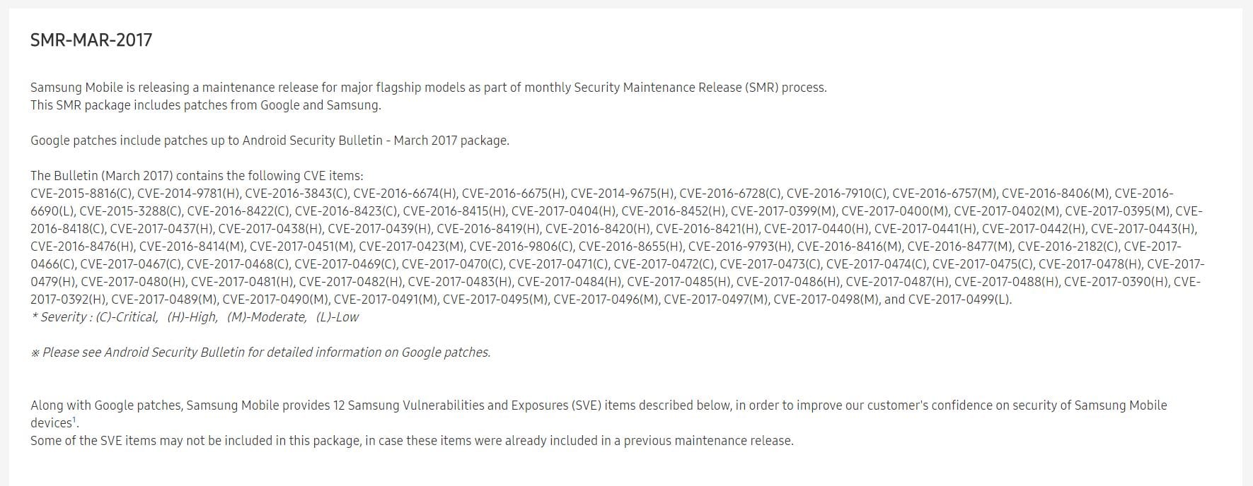 Samsung releases March Android security update details