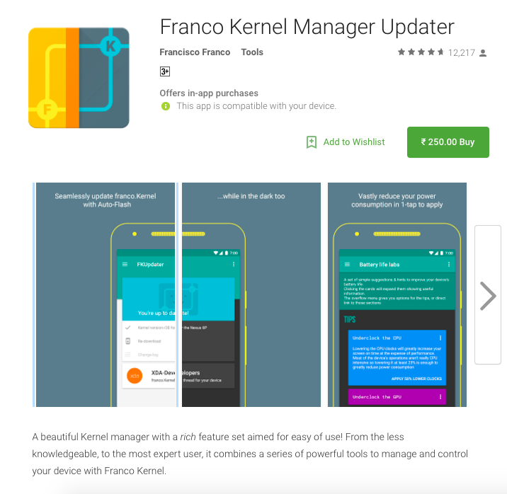 Franco Kernel Manager Updater v2.2.7 adds per-App maximum display brightness and support for OnePlus X (and partial support f