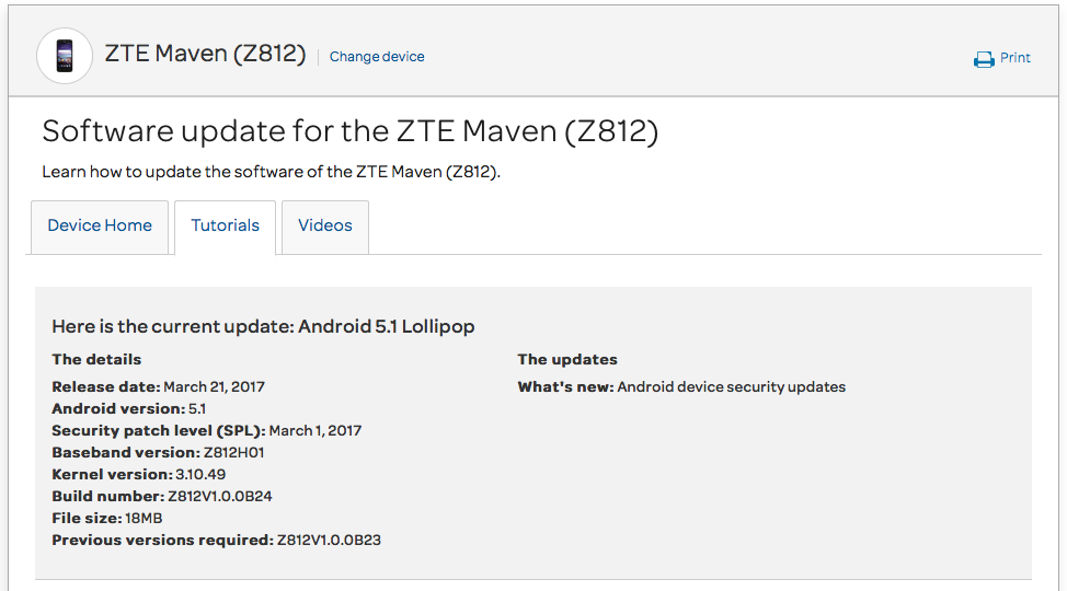 AT&T ZTE Maven Z812 March security patch rolling out