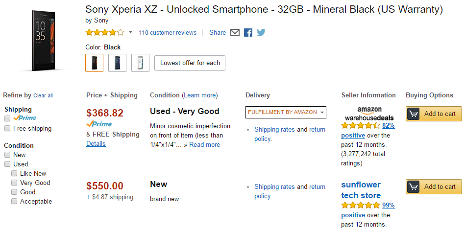 Deal: Used Sony Xperia XZ selling for $368 on Amazon