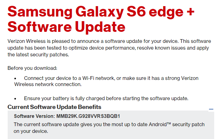 Verizon Galaxy S6 Edge+ February security update rolling out, build G928VVRS3BQB1