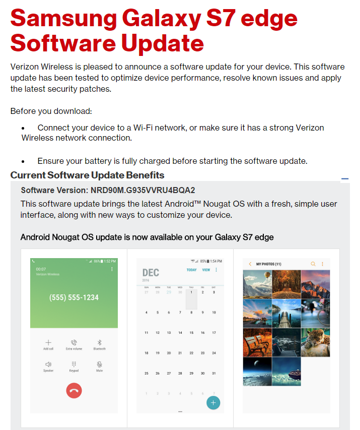 Verizon Galaxy S7 and S7 Edge Nougat update rolling out, build G930VVRU4BQA2 and G935VVRU4BQA2