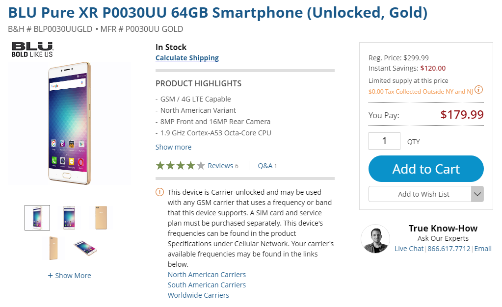 Deal: BLU Pure XR 64GB available for $180 only at B&H, $120 off the regular price