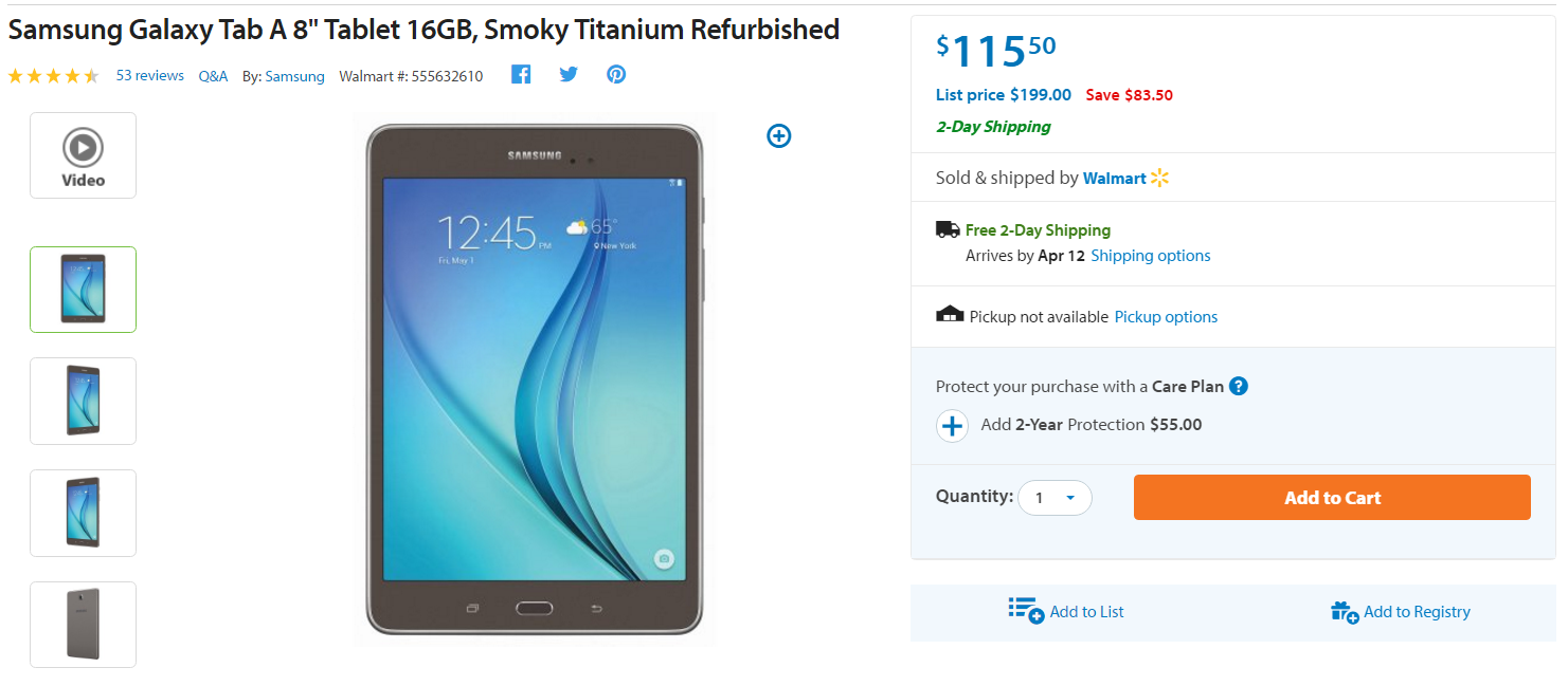 Deal: Galaxy Tab A 8.0 WiFi (2015) available for $115.50 on Walmart