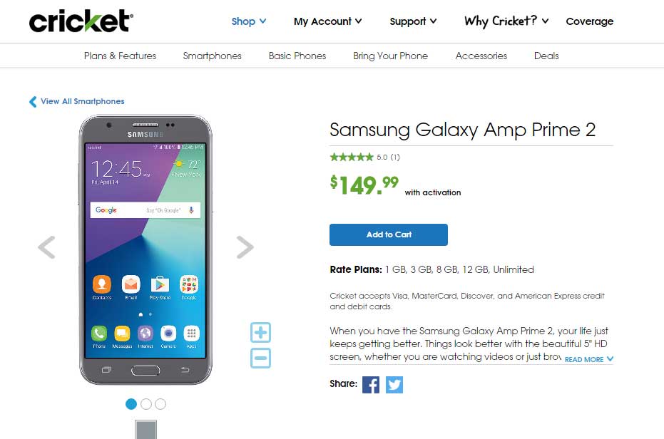 Cricket launches Samsung Galaxy Amp Prime 2 for $150