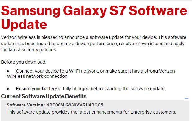 Verizon Galaxy S7 and S7 Edge OTA update rolling out with April security patch