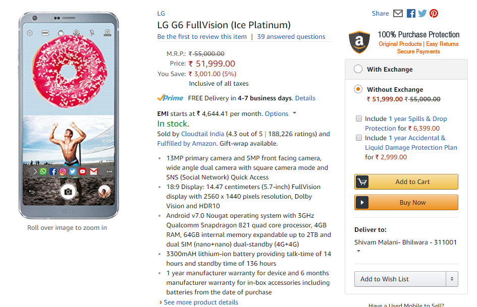 LG G6 now available on Amazon India for Rs 51,990