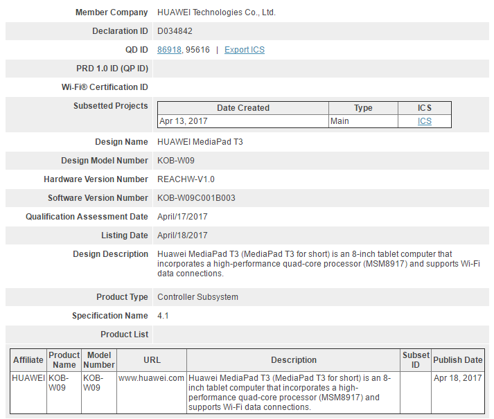 Huawei MediaPad T3 release is near, clears Bluetooth SIG