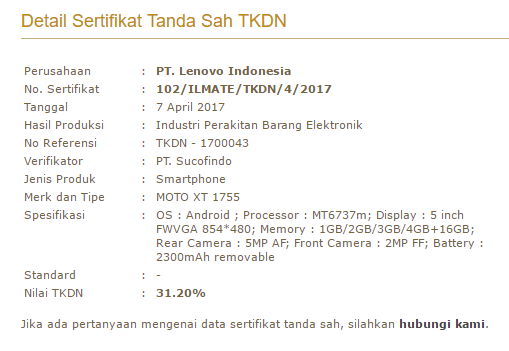 Moto E4 specs leak via P3DN listing