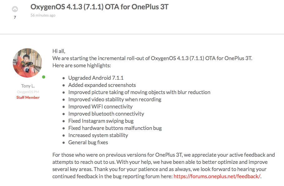 OnePlus 3 and 3T Android 7.1.1 update rolling out with OxygenOS 4.1.3