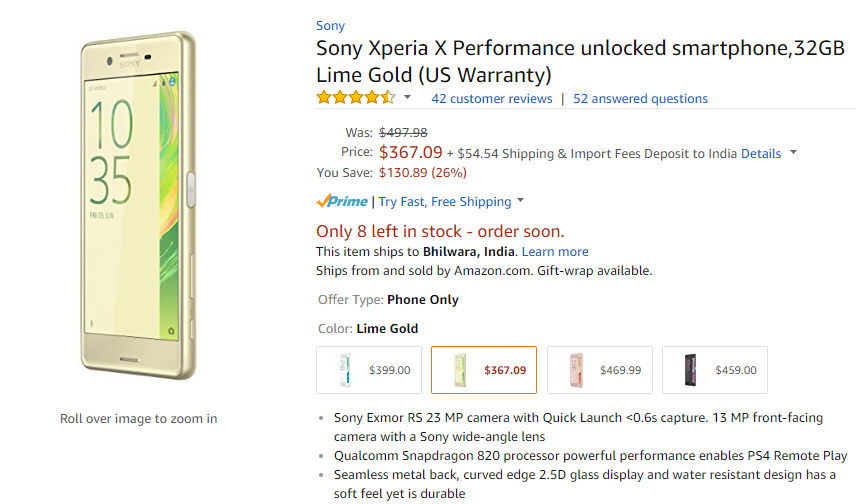 Deal: Sony Xperia X Performance 32GB available for $368 on Amazon ($130 off)