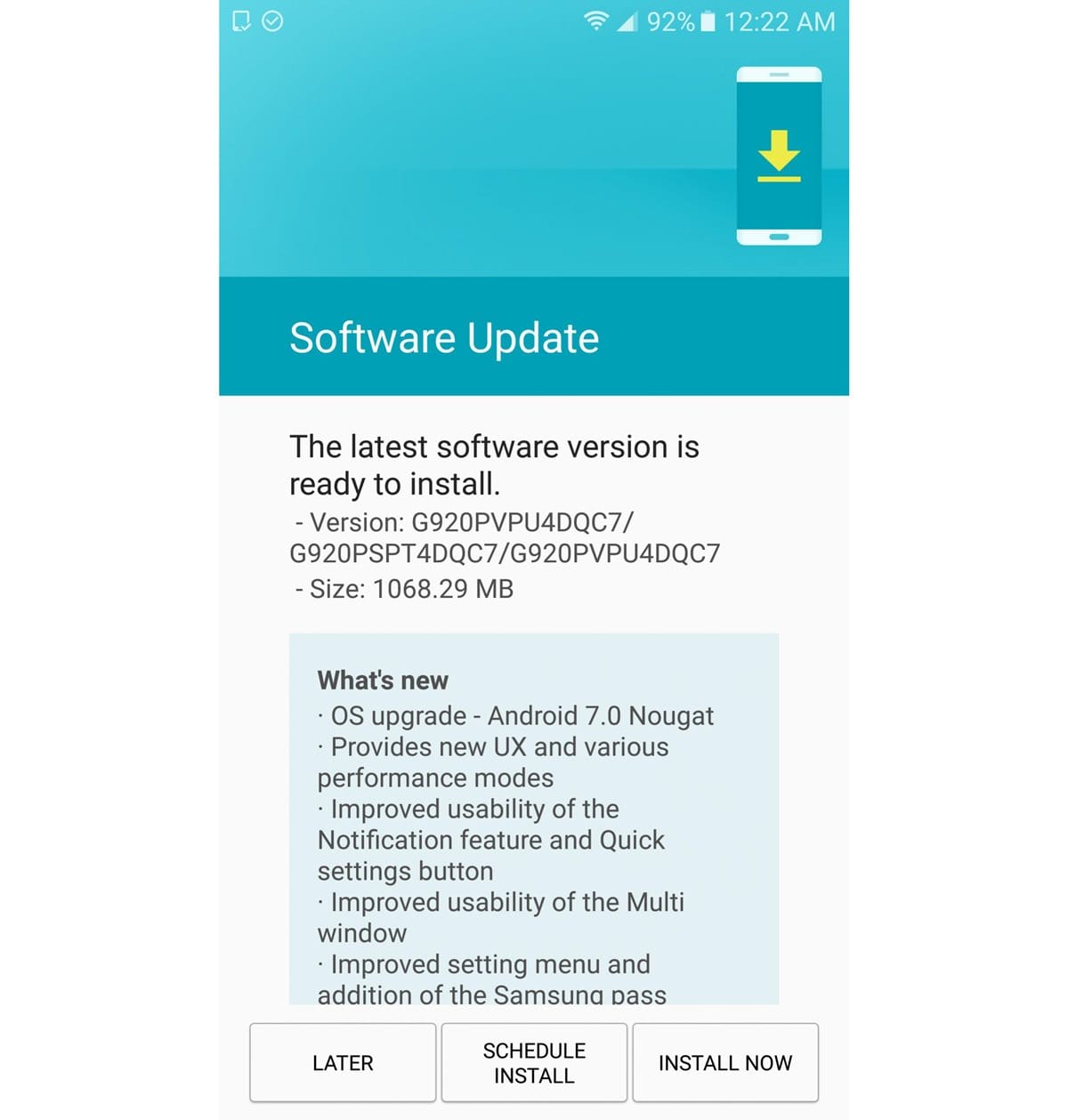 Sprint Galaxy S6 and S6 Edge receiving Android 7.0 Nougat update with build G920PVPU4DQC7 and G925PVPU4DQC7