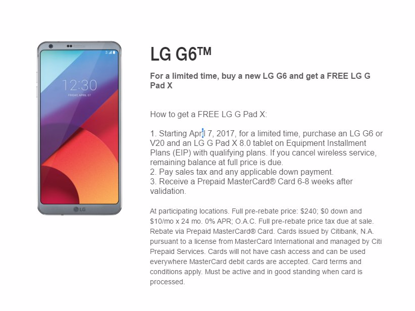 Deal: Buy LG G6 from T-Mobile and get a LG G Pad X 8.0 Android tablet for free