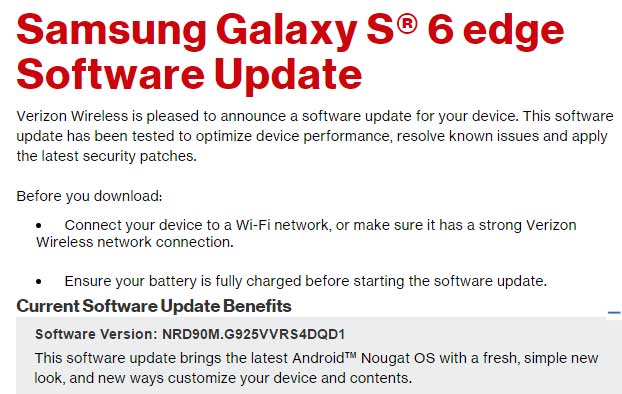 Verizon Galaxy S6 and S6 Edge Nougat update rolling out, build G920VVRS4DQD1 and G925VVRS4DQD1